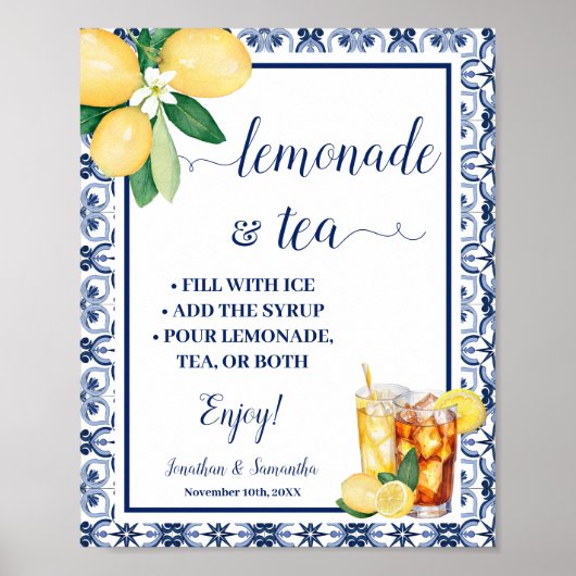 Poster Lemonade & Tea Bar Sign Blue Mediterranean (Devant)