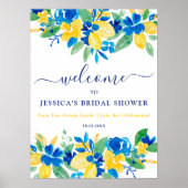 Poster Lémons bleu jaune citrons fleuri accueil nuptiale (Devant)