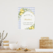 Poster Lemons blue gingham bow garden birthday welcome (Cuisine)