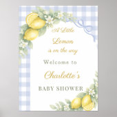 Poster Lemons gingham blue bow boy welcome Baby Shower (Devant)