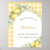 Poster Lemons gingham bow garden birthday welcome (Devant)