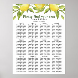 Poster Lemons & Greenery 12 Tables Wedding SEATING CHART