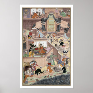 Poster l'empereur Akbar (r.1556-1605) inspectant le bâtim
