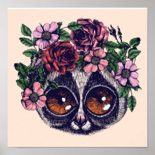 Poster Lémur floral doux