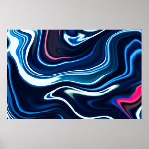 Poster L'encre de marbre est colorée. Marbre bleu texture