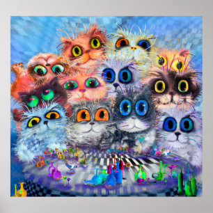 Poster L'ensemble des portraits de chats arrière - plan a