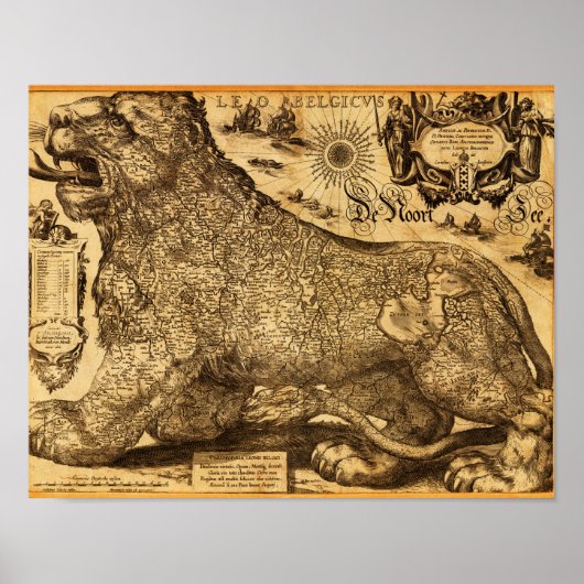 Poster Leo Belgicus de la Pays-Bas et de la Belgique (Devant)