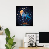 Poster Leo Constellation Zodiac Aquarelle Étoiles Galaxie (Bureau à domicile)