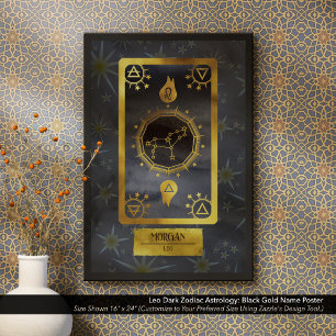 Poster Leo Dark Zodiac Astrologie : Black Gold Nom