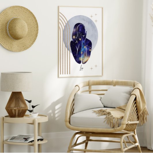 Poster Leo Feminine Blue Zodiac Design