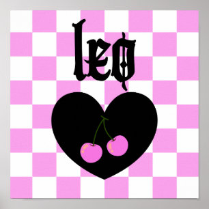 Poster Leo Gothique esthétique À damiers cerisier Art
