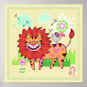 Poster Leo Lion Cat Zodiac Nursery Imprimer