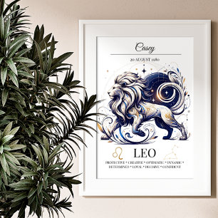 Poster Leo Personnalisé Elégant Zodiac Aquarelle