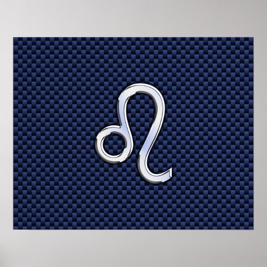 Poster Léo Zodiac Sign on Navy Blue Carbon Fiber Print (Devant)