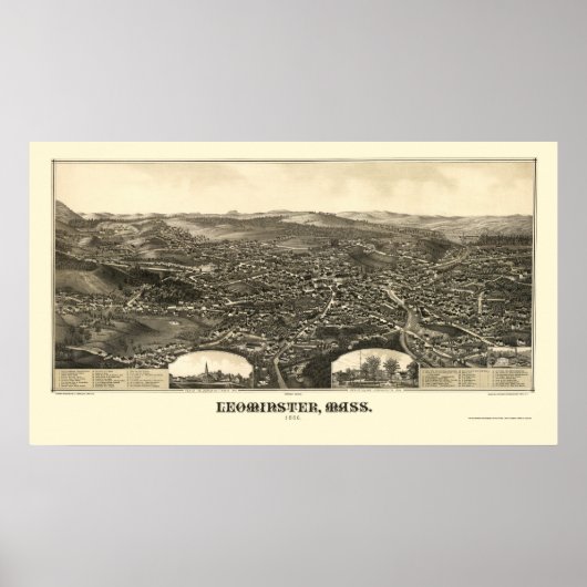 Poster Leominster, MA Carte panoramique - 1886 (Devant)