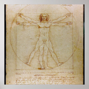 Poster Léonard De Vinci, L'Homme Vitruvien, Renaissance