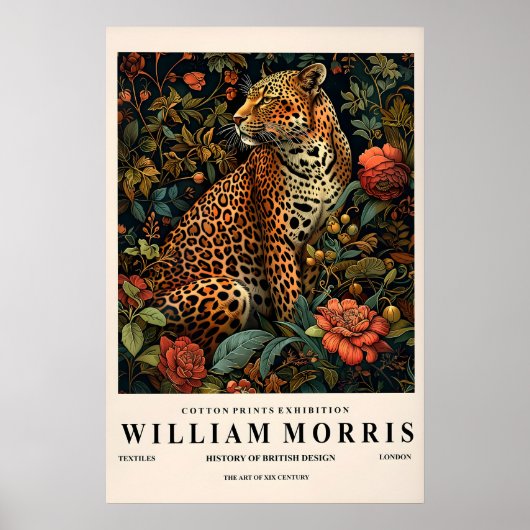 Poster Leopard Botanical Art Print William Morris Style (Devant)