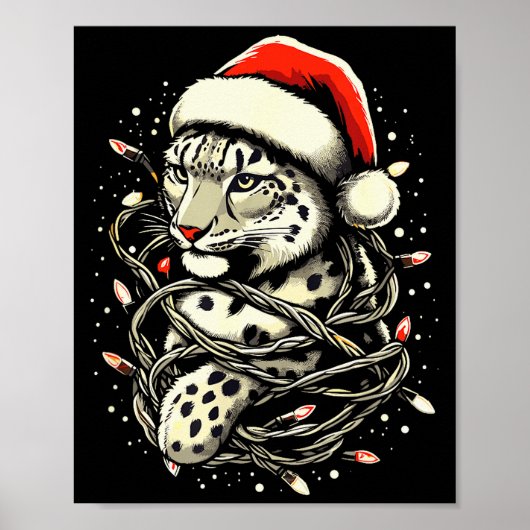 Poster Leopard Christmas Santa Hat Christmas Lights Women (Devant)