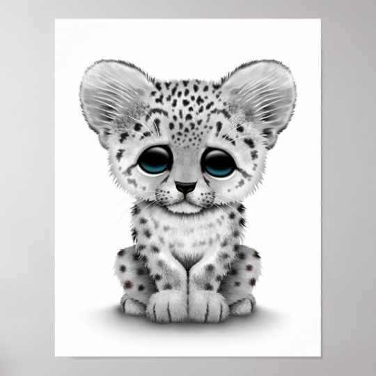 Poster Leopard De Neige Mignon De Bebe Cub Sur Le Blanc Zazzle Be
