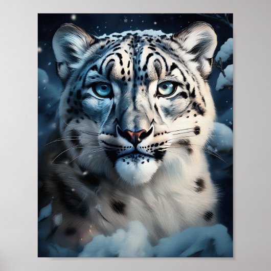 Poster Léopard des neiges dans la neige (Devant)