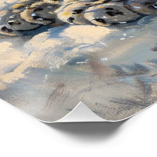 Poster Léopard des neiges dormant dans la neige (Coin)