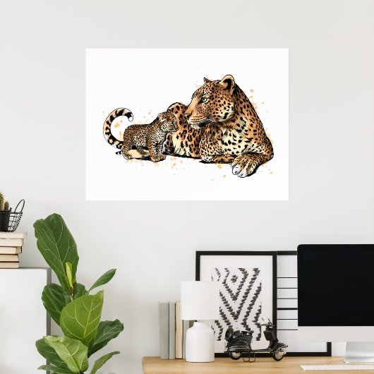 Poster Leopard Et Cub (Bureau à domicile)