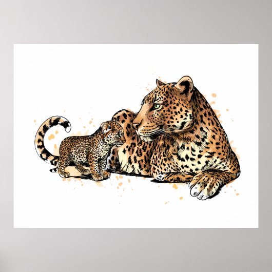 Poster Léopard et petit (Devant)