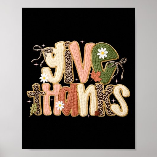 Poster Leopard Fall Give Thanks Coquette Latch Hook Yarn (Devant)