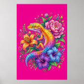 Poster Léopard Gecko Coloré Fleurs Arc-en-ciel Mignon (Devant)