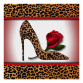 Poster Leopard haut talon et rose rouge (Devant)