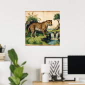 Poster Leopard médiéval avec cascade Nature Art (Bureau à domicile)