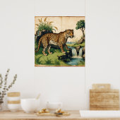 Poster Leopard médiéval avec cascade Nature Art (Cuisine)