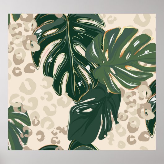 Poster Leopard Monstera : Jungle Imprimer Vintage. (Devant)