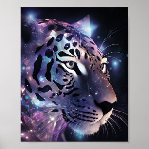 Poster Léopard néon cosmique – Art fantastique de grand f