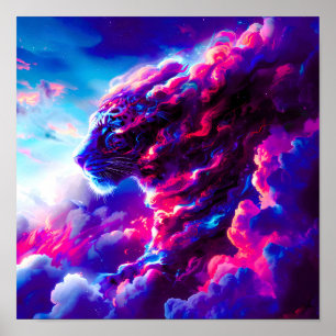 Poster Léopard néon cosmique futuriste