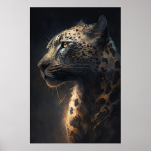 Poster Leopard Portrait Animal Nature Faune Dark Paint