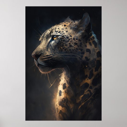 Poster Leopard Portrait Animal Nature Faune Dark Paint (Devant)