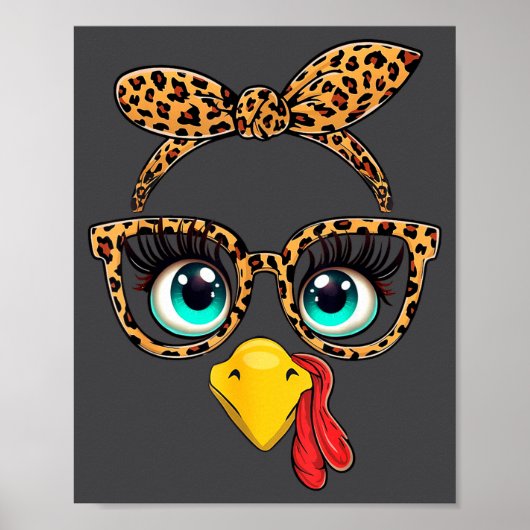 Poster Leopard Print Thanksgiving Funny Turkey Face Gles  (Devant)