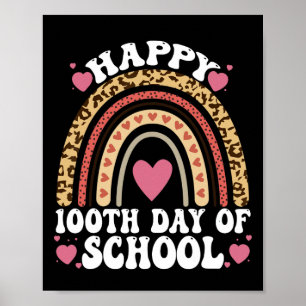 Poster Leopard Rainbow Happy 100th Day School Cute 100 Da
