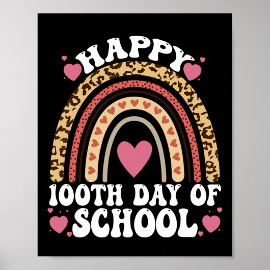 Poster Leopard Rainbow Happy 100th Day School Cute 100 Da (Devant)