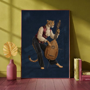 Poster Léopard Sophistiqué Jouant du Violoncelle Musical