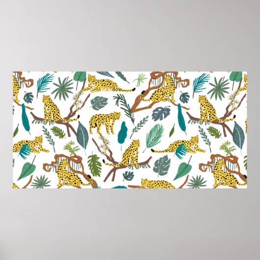 Poster Leopards wild animals in jungle forest hand drawn  (Devant)