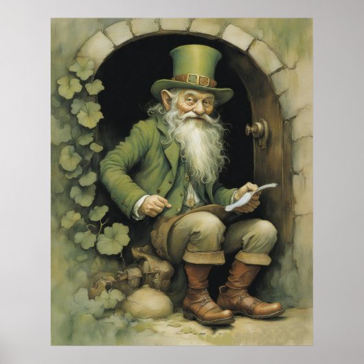 Poster Leprechaun avec Shamrocks (Devant)