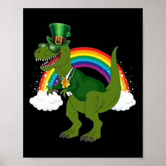 Poster Leprechaun Dinosaure T-rex Arc-en-ciel St Patrick (Devant)