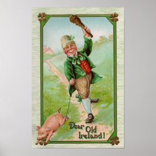 Poster Leprechaun et Pig St Patrick's Day