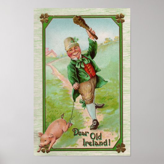 Poster Leprechaun et Pig St Patrick's Day (Devant)