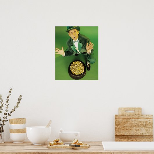 Poster Leprechaun excité avec pot d'or (Cuisine)