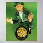 Poster Leprechaun excité avec pot d'or (Devant)