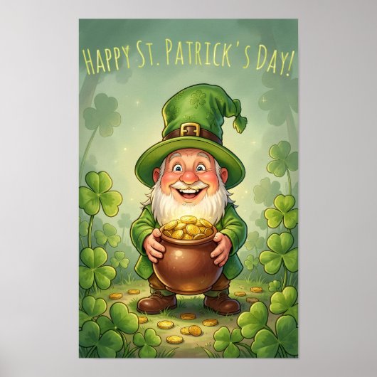 Poster Leprechaun Gnome Happy St. Patrick's Day Shamrock (Devant)