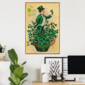 Poster Leprechaun Shamrock Clay Pipe Harpe d'Erin (Bureau à domicile)